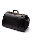 Leather Gladstone holdall, black, side view with shoulder strap