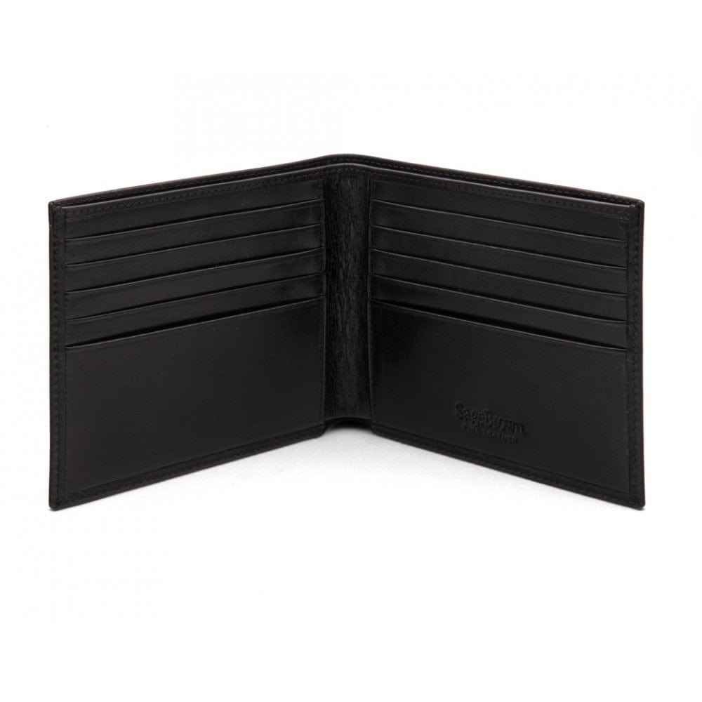 Men&#39;s leather billfold wallet, black, open