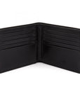 Men's leather billfold wallet, black, open