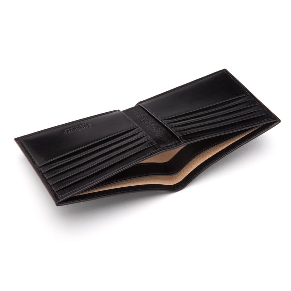 Men's leather billfold wallet, black, inside
