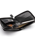 Men's leather zip wallet with coin purse, black, inside