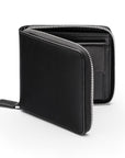 Men's leather zip wallet with coin purse, black, front view