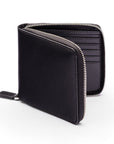 Men's leather wallet with zip around closure, black, front