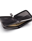 Men's leather wallet with zip around closure, black, inside