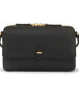 Compact crossbody bag, black saffiano, front