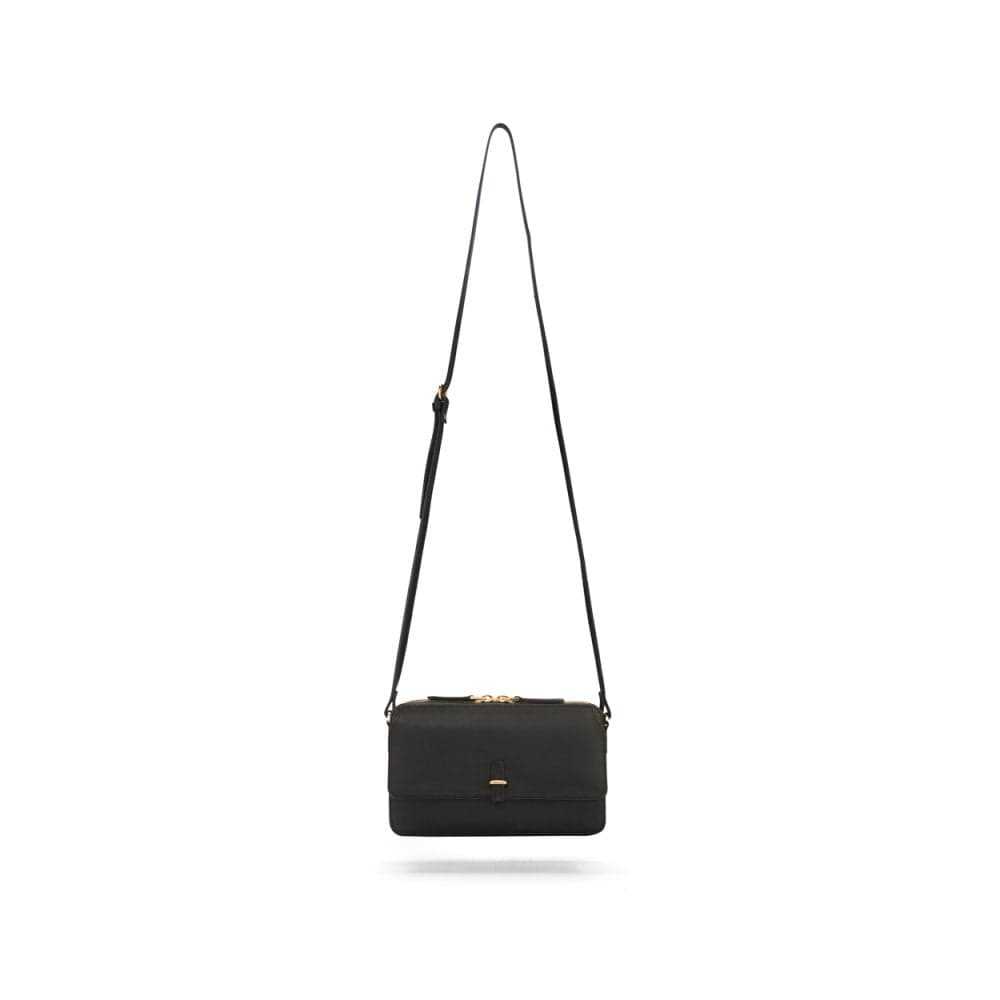 Compact crossbody bag, black saffiano, with shoulder strap