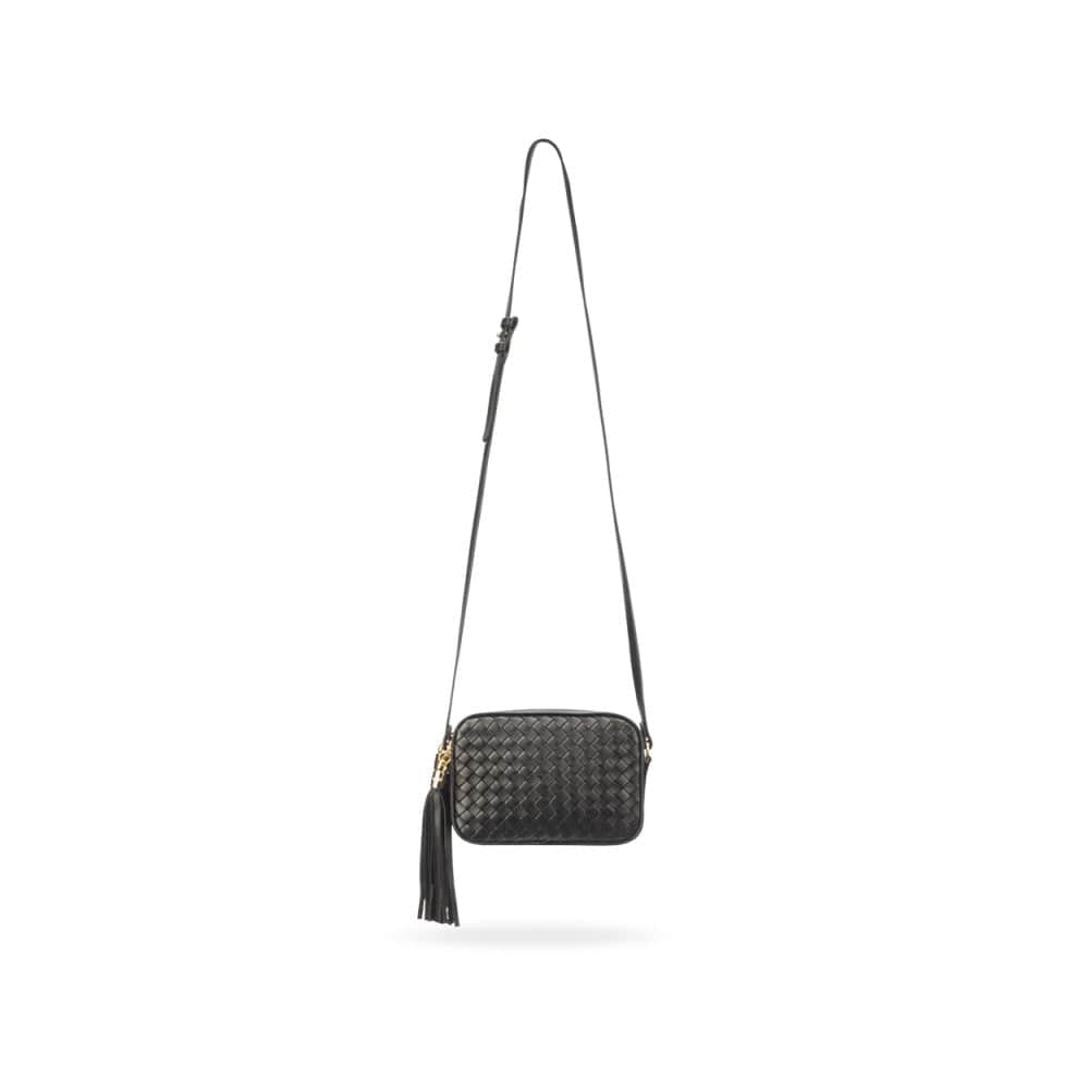 Woven Leather Camera Bag, Black | Woven Bags | SageBrown