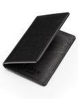 RFID bifold credit card holder, black saffiano, open view