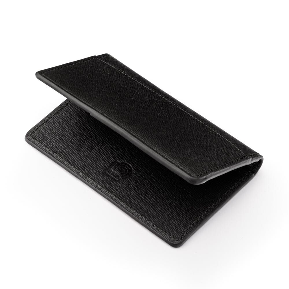 RFID bifold credit card holder, black saffiano, RFID view