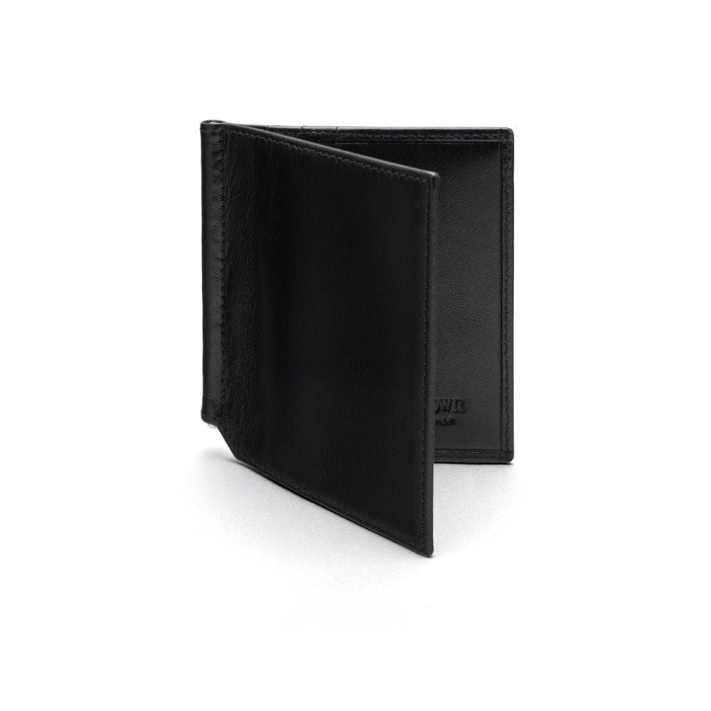 Black Compact Leather Money Clip Wallet