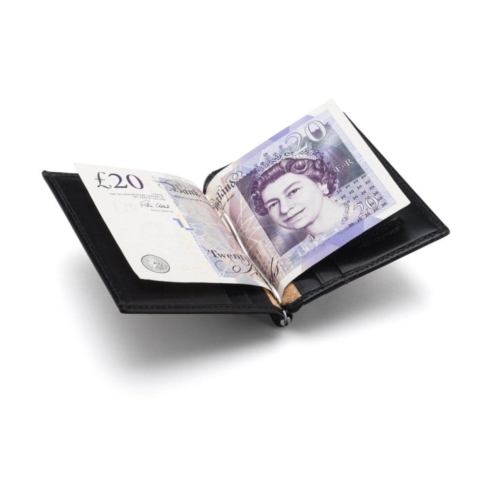 Black Compact Leather Money Clip Wallet