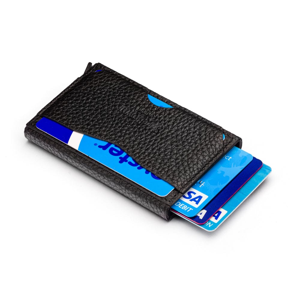 RFID pop-up credit card case, black, side view