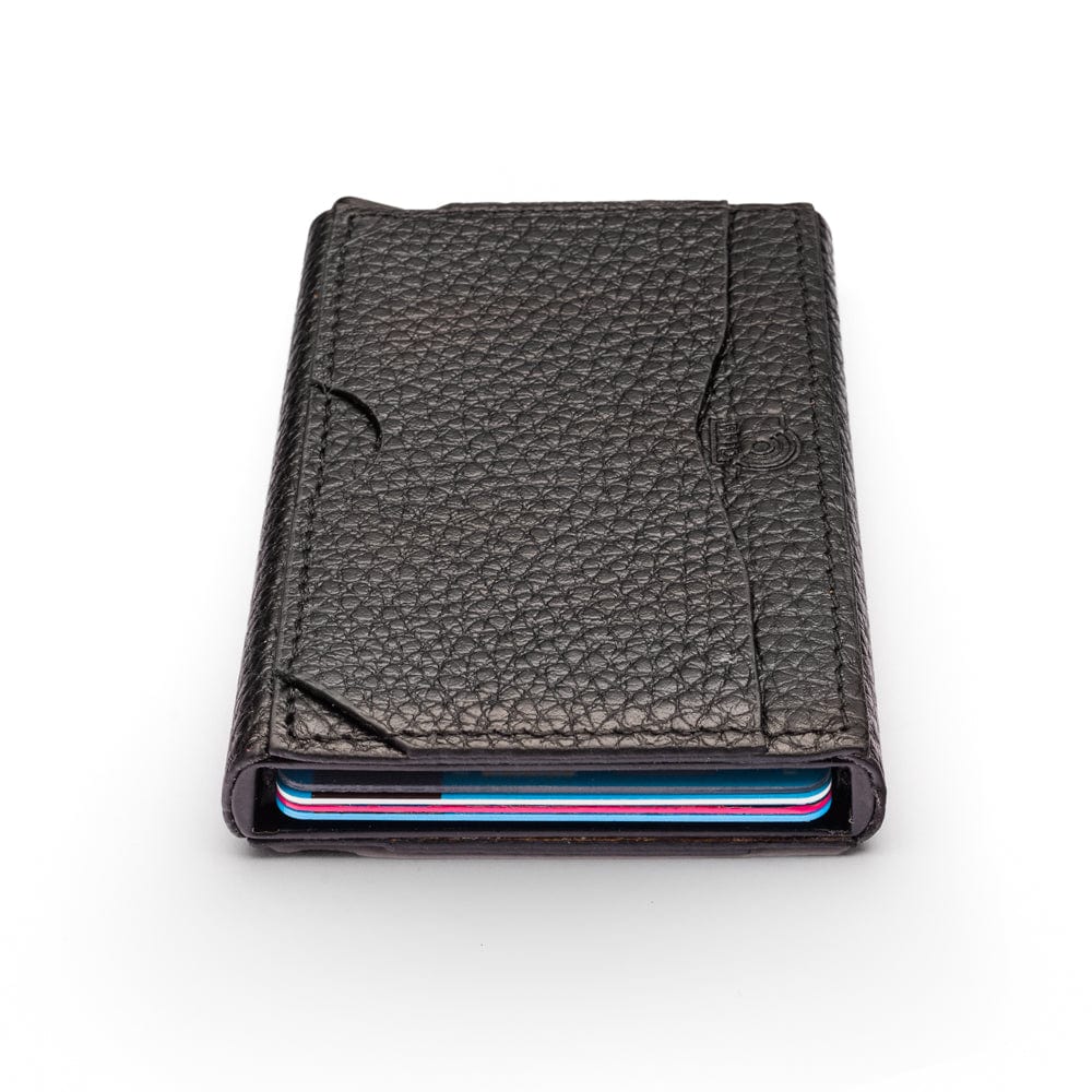 RFID pop-up credit card case, black, top view