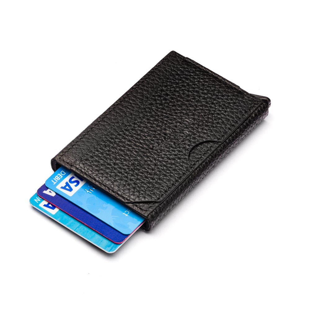 RFID pop-up credit card case, black, rear view