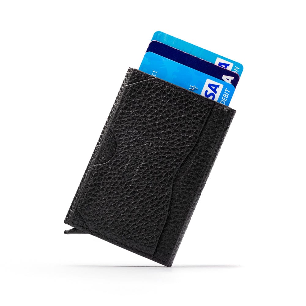 RFID pop-up credit card case, black, base view