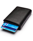 RFID wallet with pop-up credit card case, black, back view