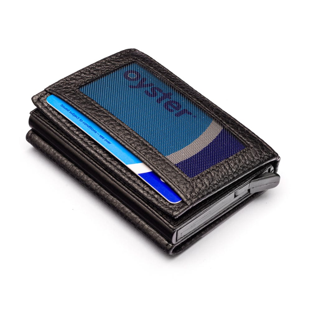 RFID wallet with pop-up credit card case, black, base view