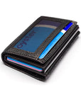 RFID wallet with pop-up credit card case, black, front view