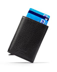 RFID wallet with pop-up credit card case, black, back view