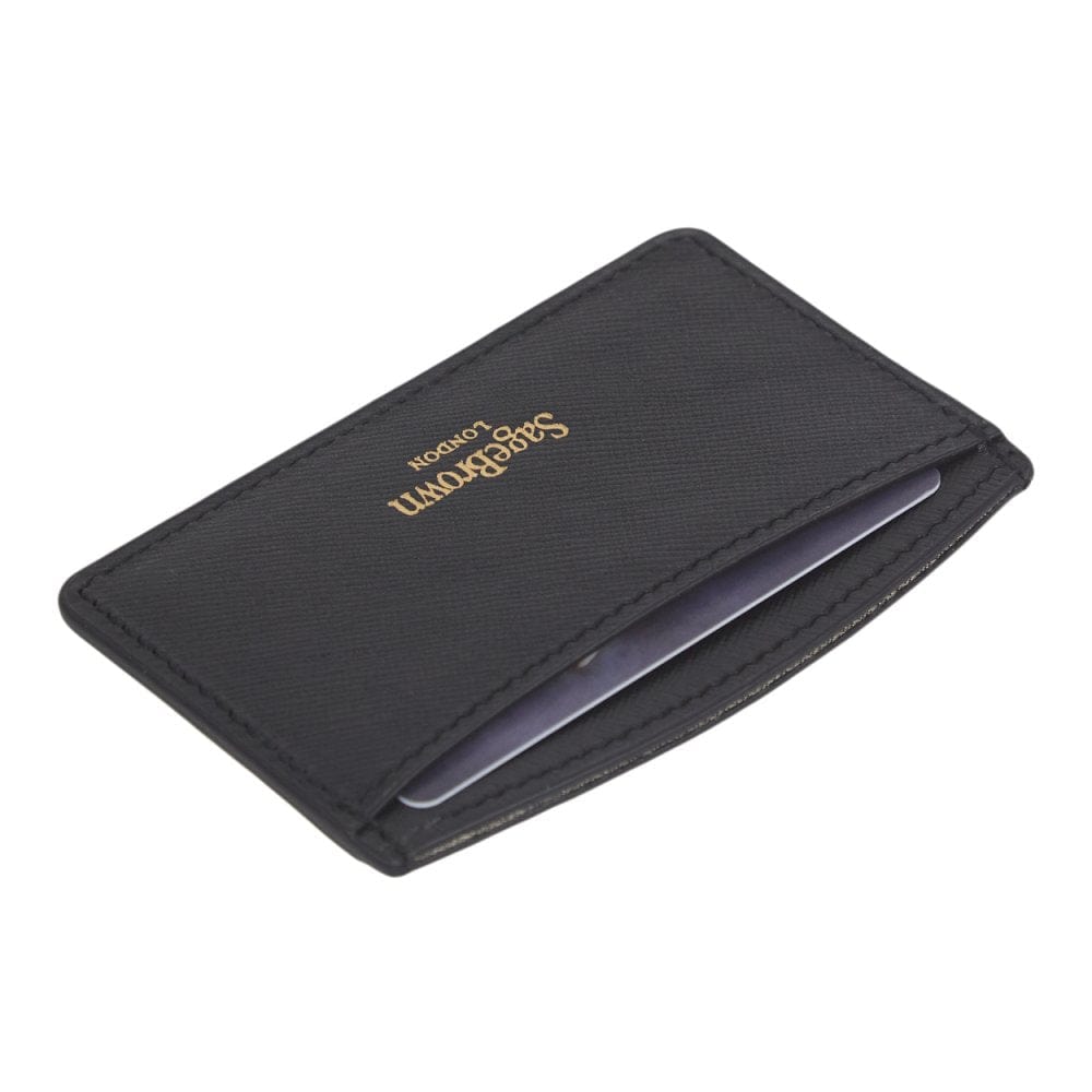 Black Saffiano Flat Leather Credit Card Case With RFID Blocking Lining