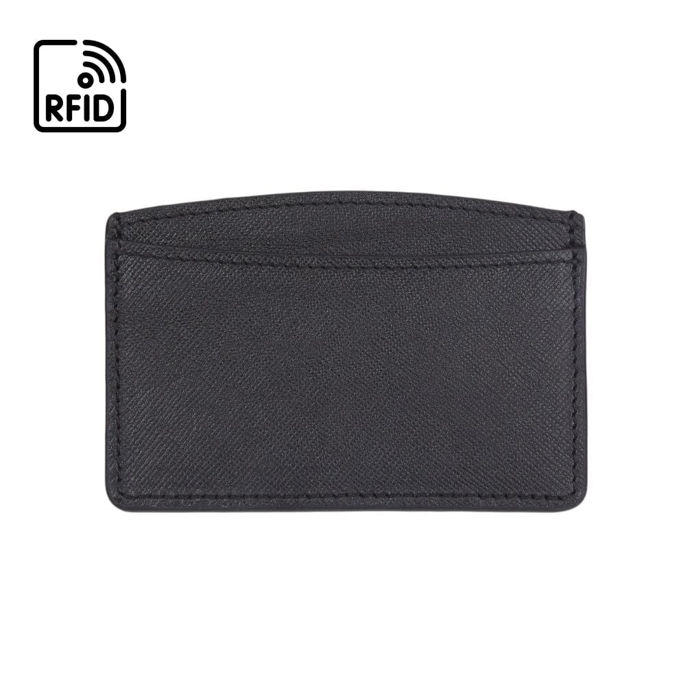 RFID Flat Leather Card Holder, black saffiano, front view