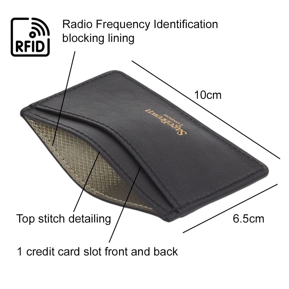 RFID Flat Leather Card Holder, black saffiano, features