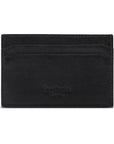 Flat leather credit card holder with middle pocket, 5 CC slots, black saffiano, back