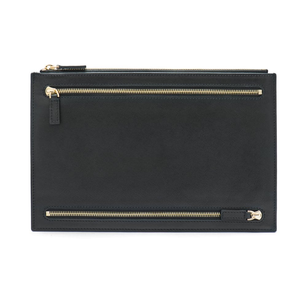 Leather travel document and currency case, black saffiano, front
