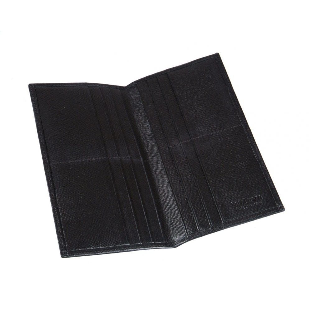 Black Textured Slim Leather Tall Top Pocket Wallet With 12 CC