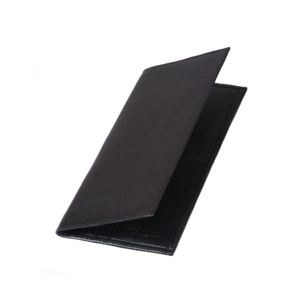 Black Textured Slim Leather Tall Top Pocket Wallet With 12 CC
