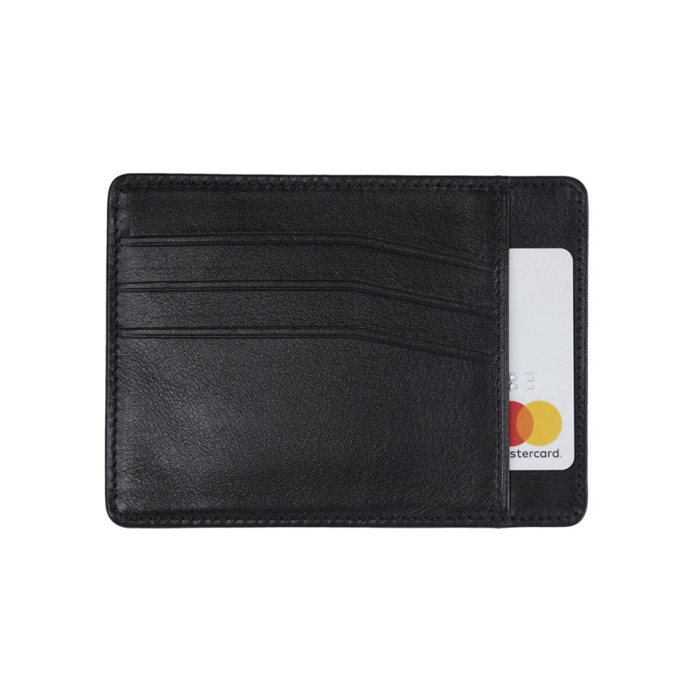 Flat leather credit card holder, black, front