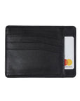 Flat leather credit card holder, black, front