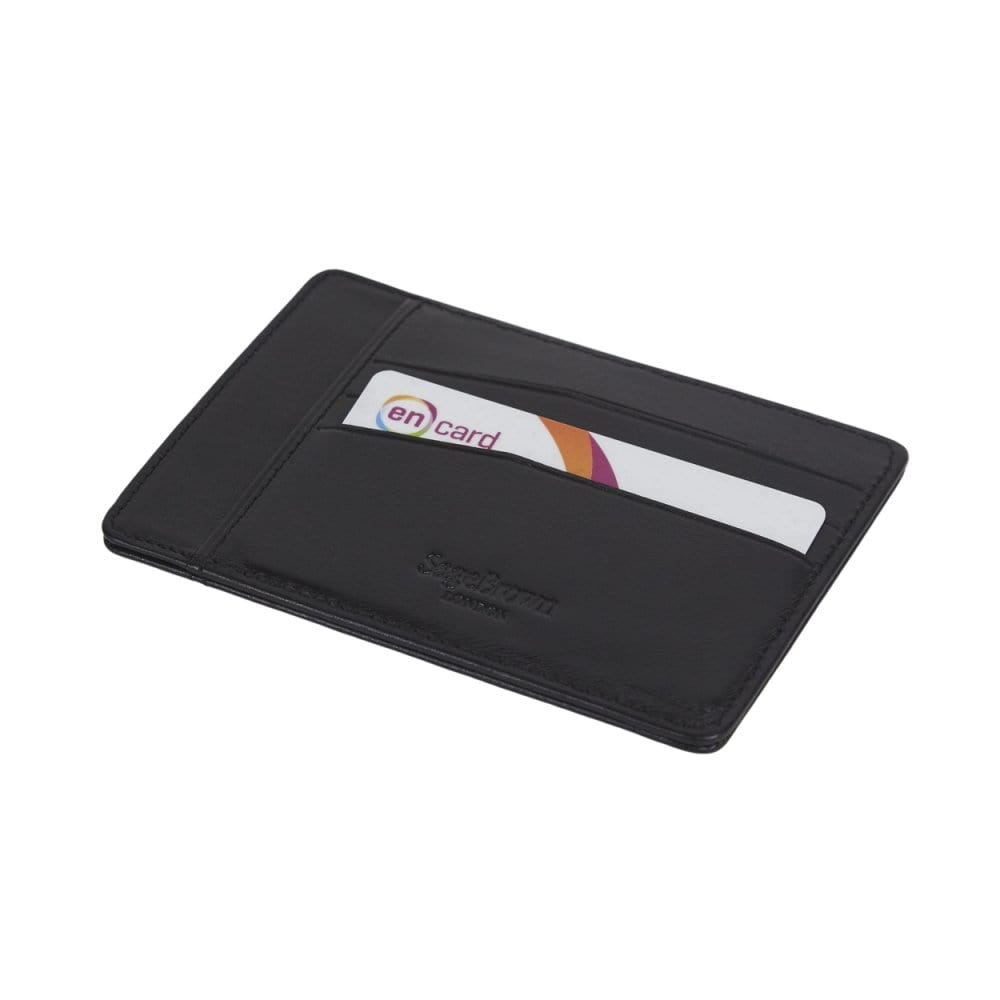 Flat leather credit card holder, black, back