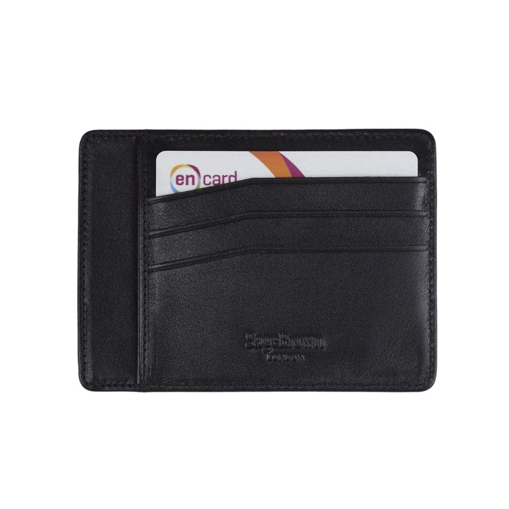 Flat leather credit card holder, black, reverse