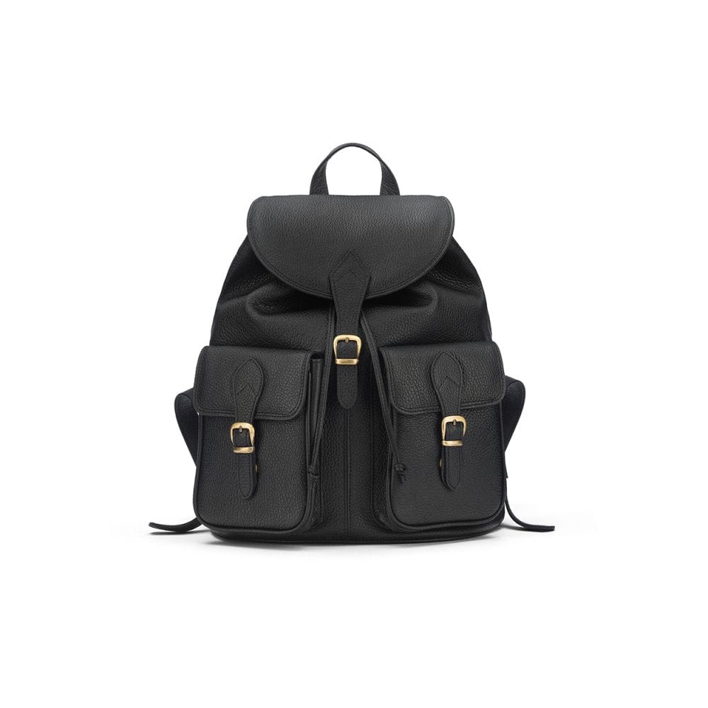 Small leather backpack, black, front view