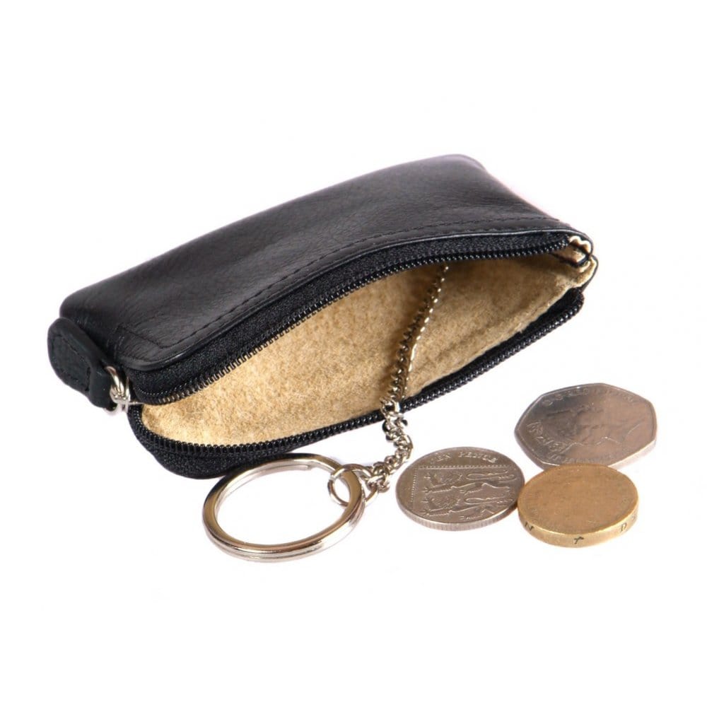 Small Leather Coin Purse Key Chain Black Coin Purses SageBrown