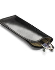 Small leather glasses case, black, open