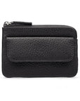 Small leather zip coin purse, black, front