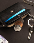 Small leather zip coin purse, black, lifestyle