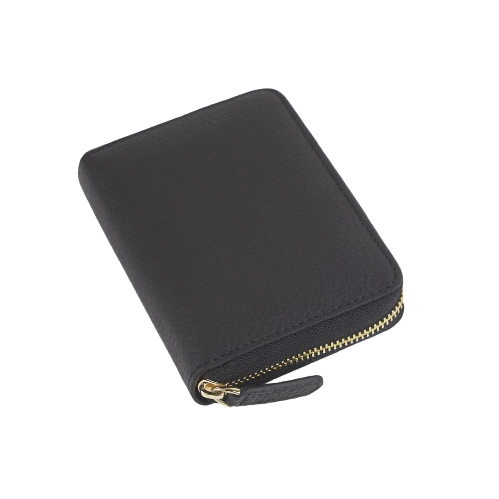 Small leather zip around coin purse, black, front