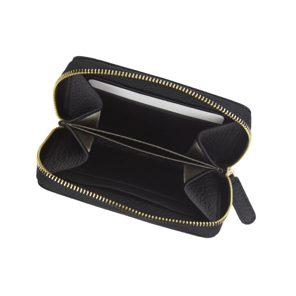 Small leather zip around coin purse, black, inside