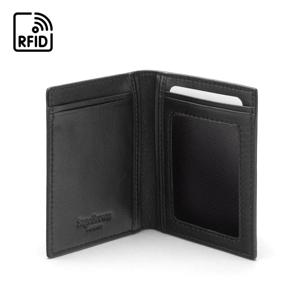 RFID Credit Card Wallet in black leather, inside view