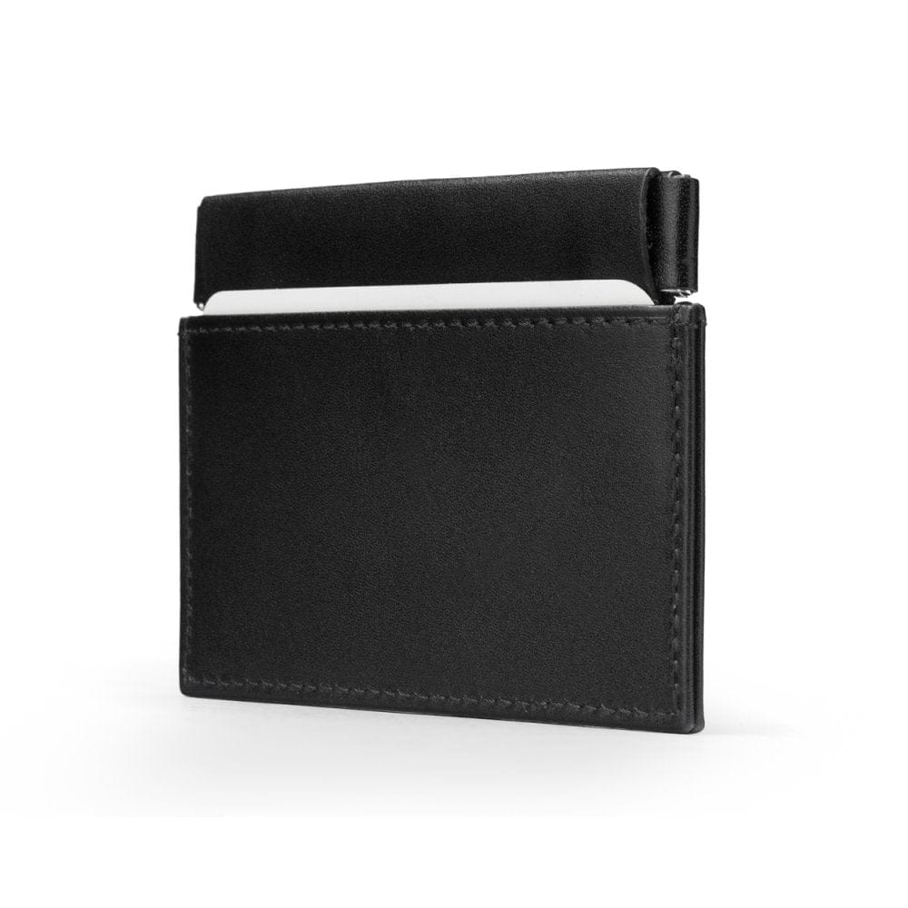 Leather squeeze spring coin purse, black, side