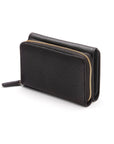 RFID blocking leather tri-fold purse, black, coin section