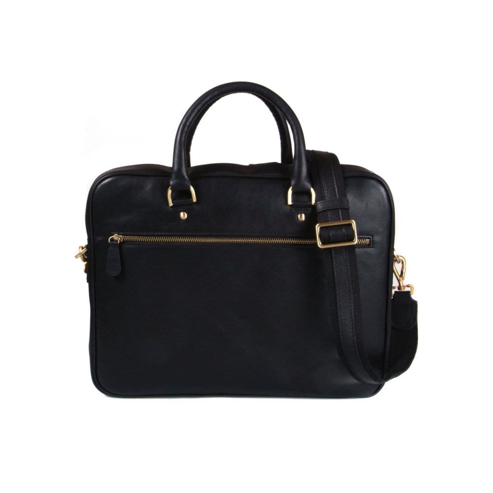 Leather 15&quot; laptop briefcase, black, back