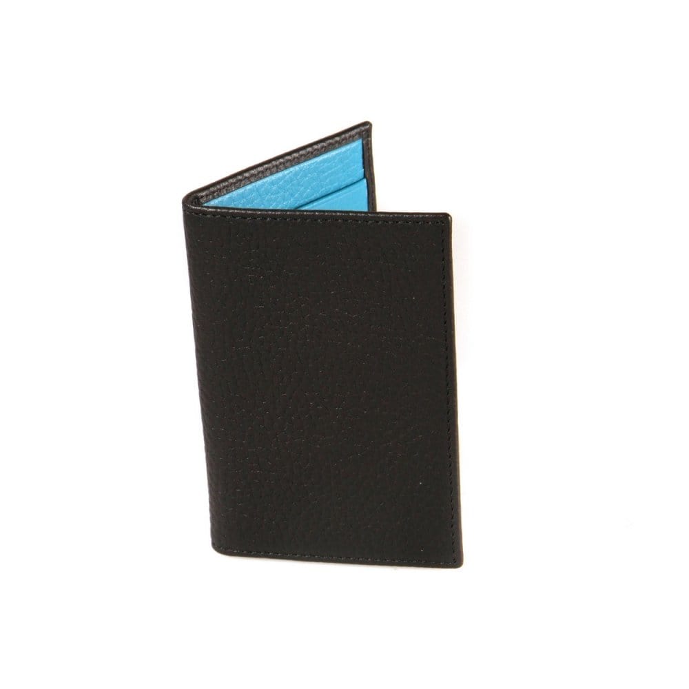 Slim Leather Six Credit Card Case - Black With Blue