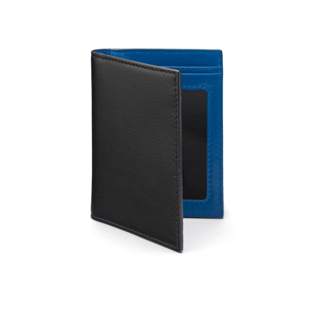 Black With Cobalt Bi-Fold Soft Leather Credit Card Case with RFID Protection