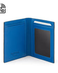 RFID Credit Card Wallet in black with cobalt leather, inside view