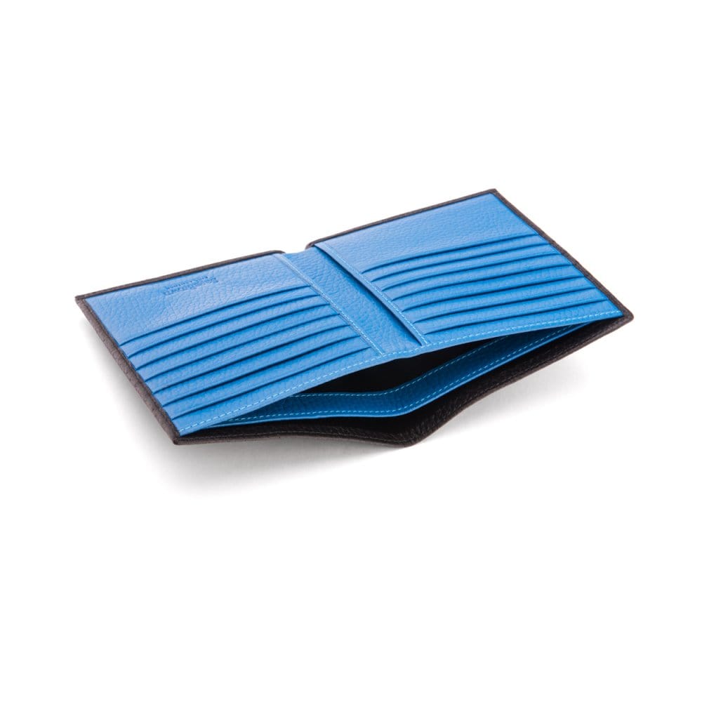 3/4 height leather wallet 14 CC, black with cobalt, inside