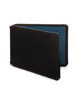 Leather Oyster card holder, black with cobalt, front